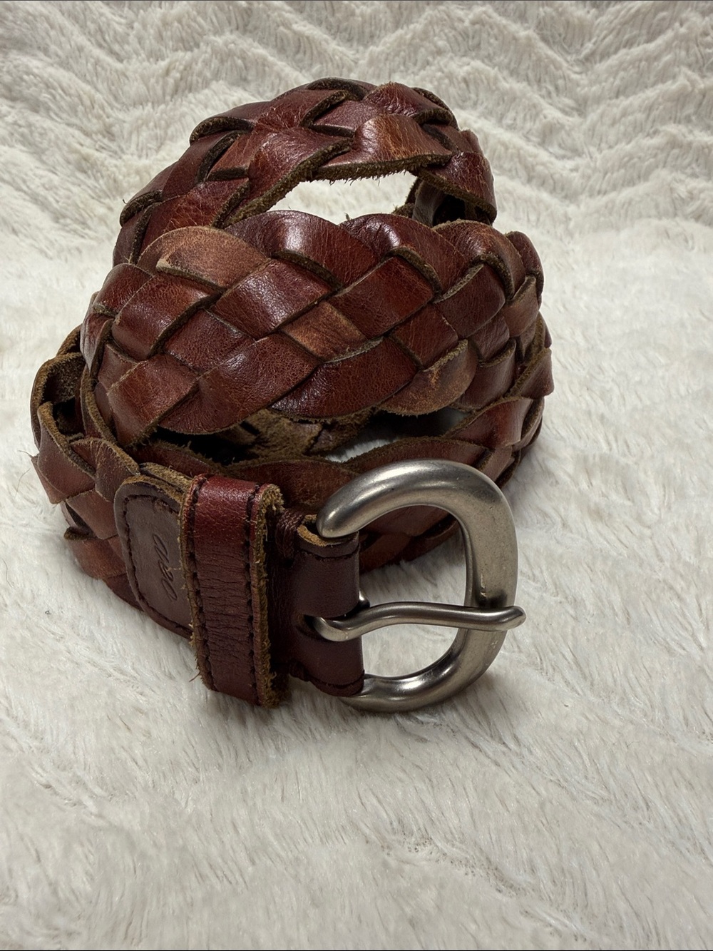 AEO Vintage Soft Genuine leather Rustic braided belt, Brass Buckle, M / L